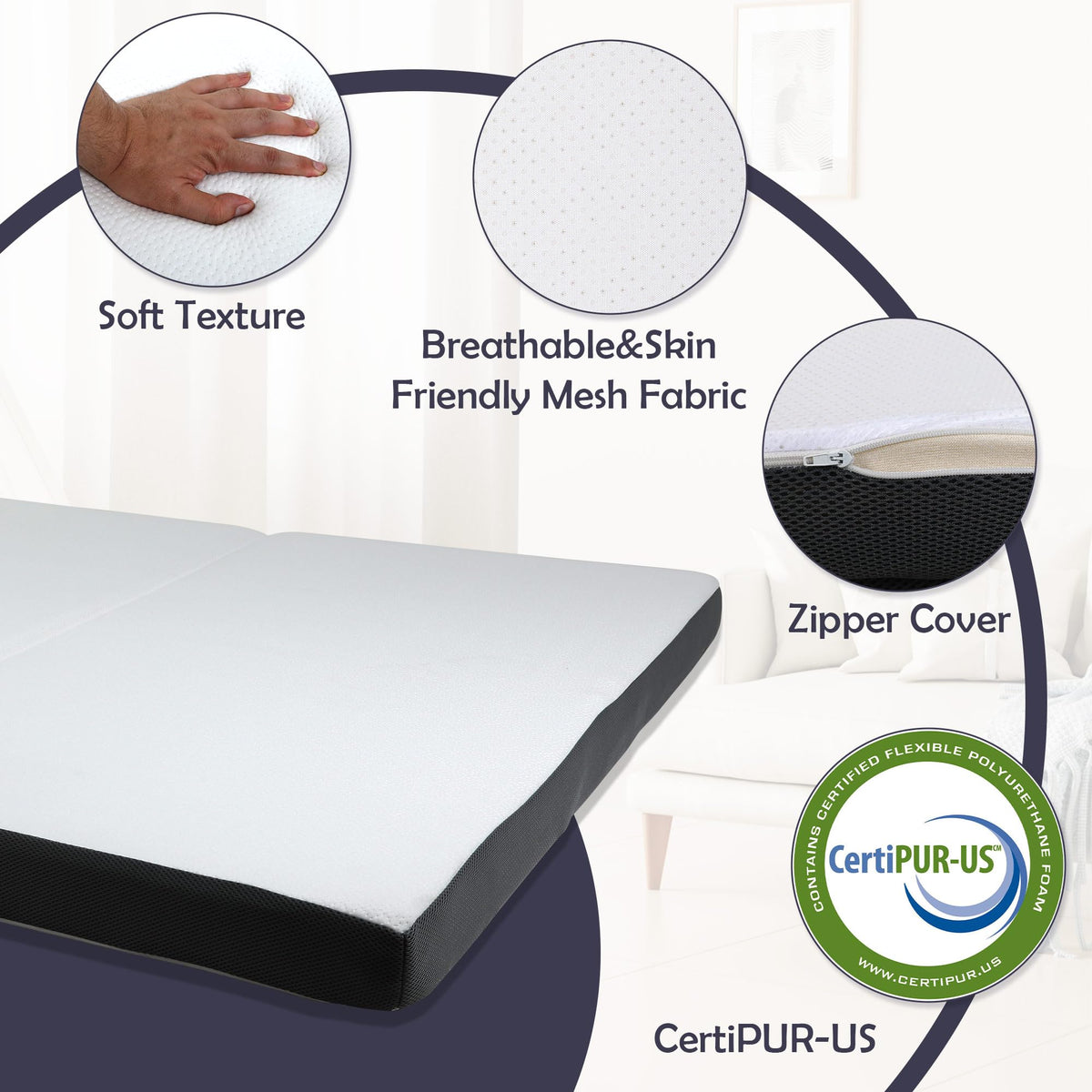 Memory Foam Folding Mattress Full 3 Inch Trifold with Washable Cover D30885