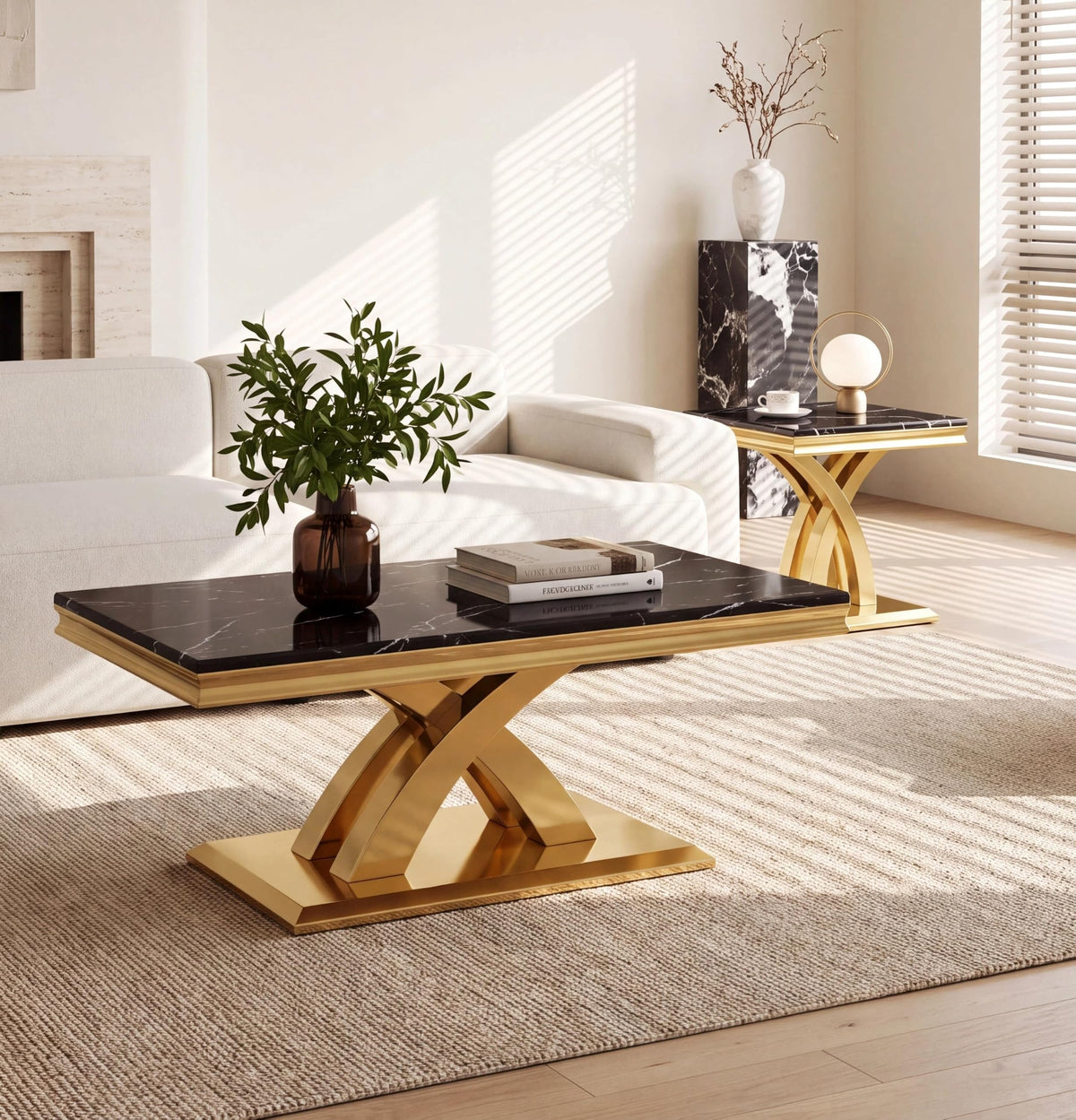 Black and Gold Coffee Table Set of 2 D3329