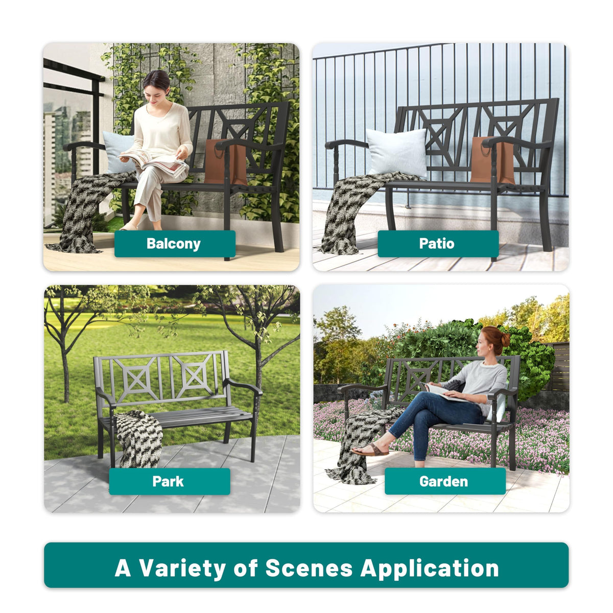 50.5" Metal Patio Bench with Lattice Backrest K51287