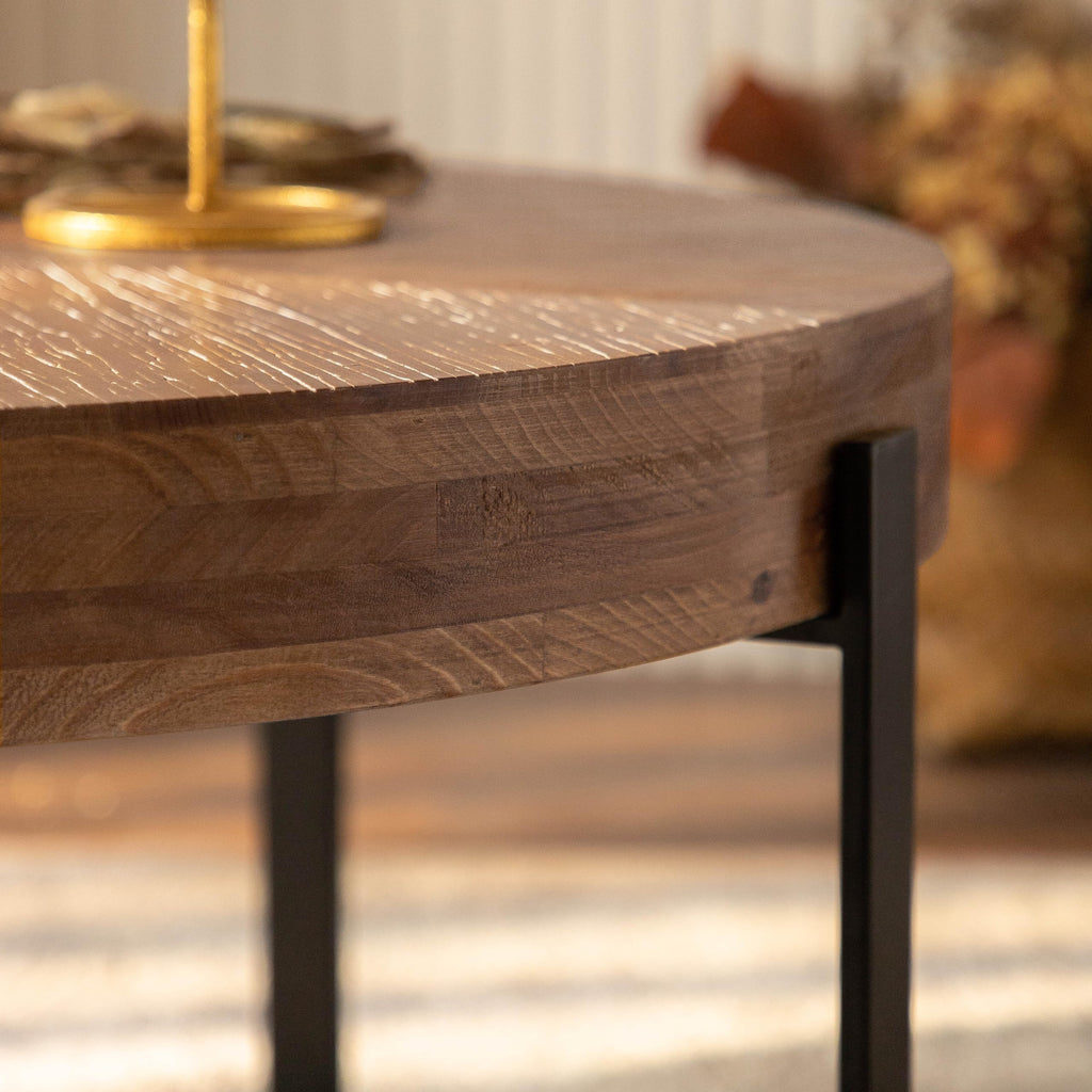 Round Wood Coffee Table with Metal Base A2343
