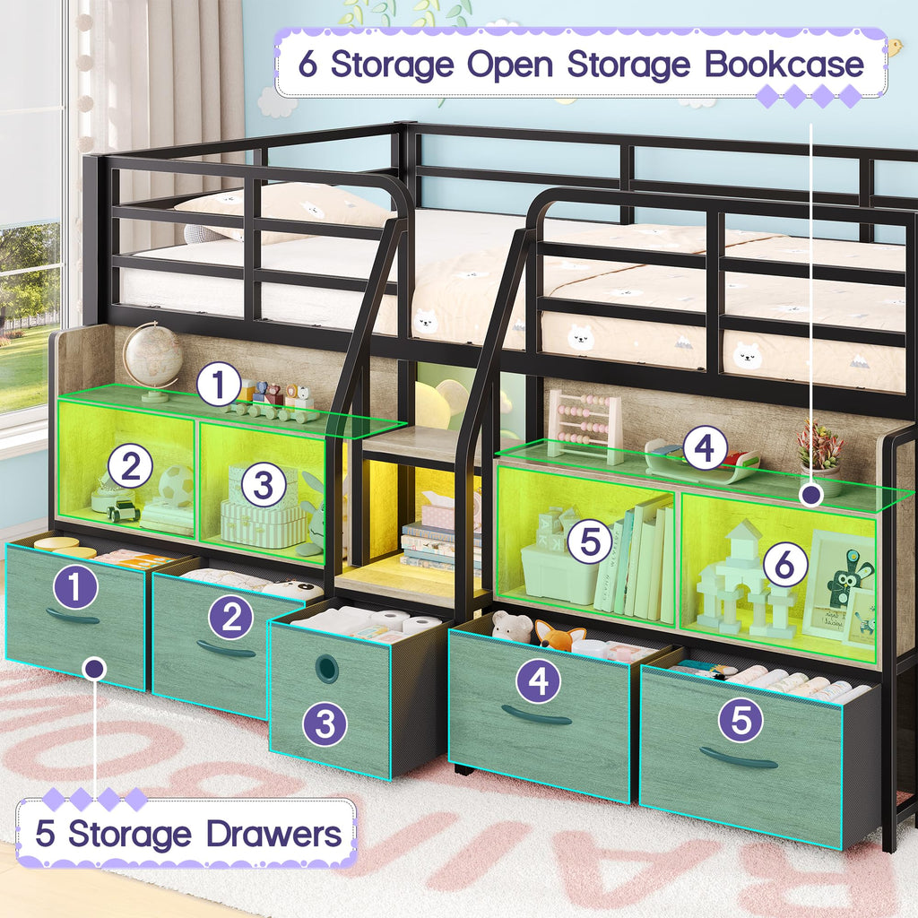 Twin Size Low Loft Bed with Storage Y653