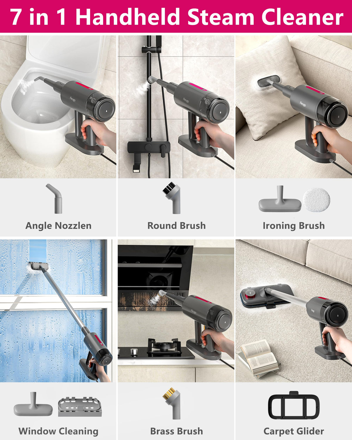 7in1 Handheld Steam Mop 1500W 23ft Cord D850678