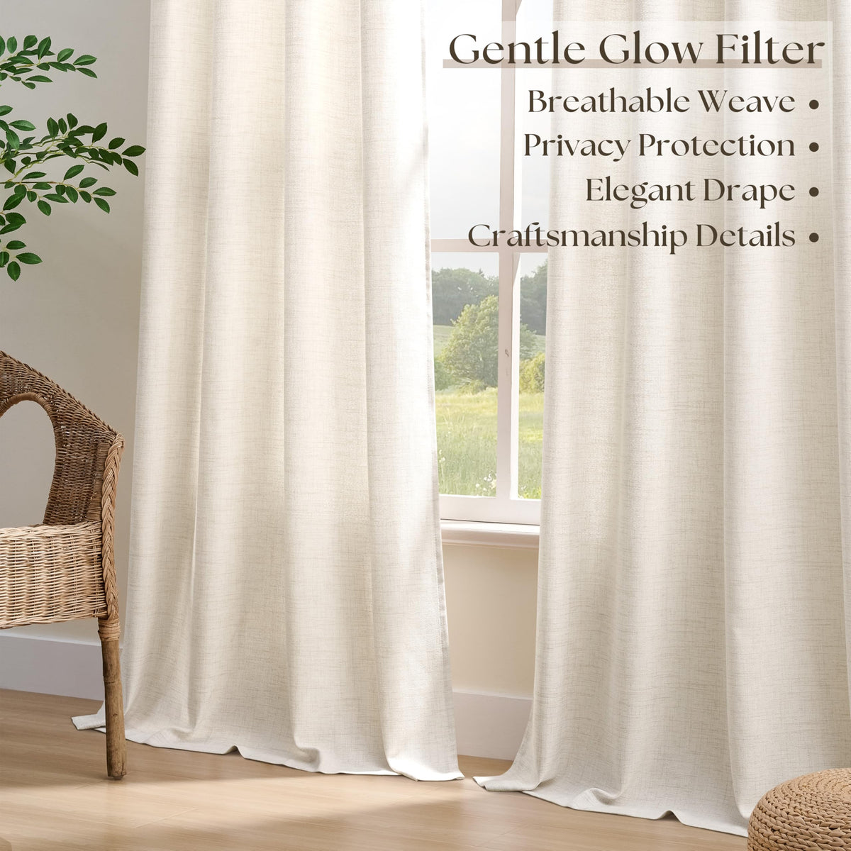 Linen 100 Inch Wide 84 Inch Length Ivory Curtains I4302