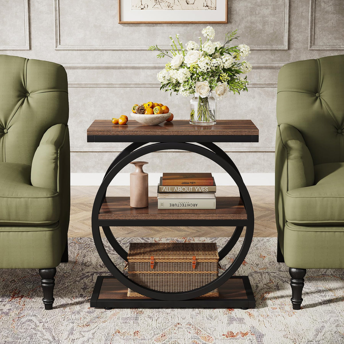 Narrow End Table with 3 Storage Shelves A316