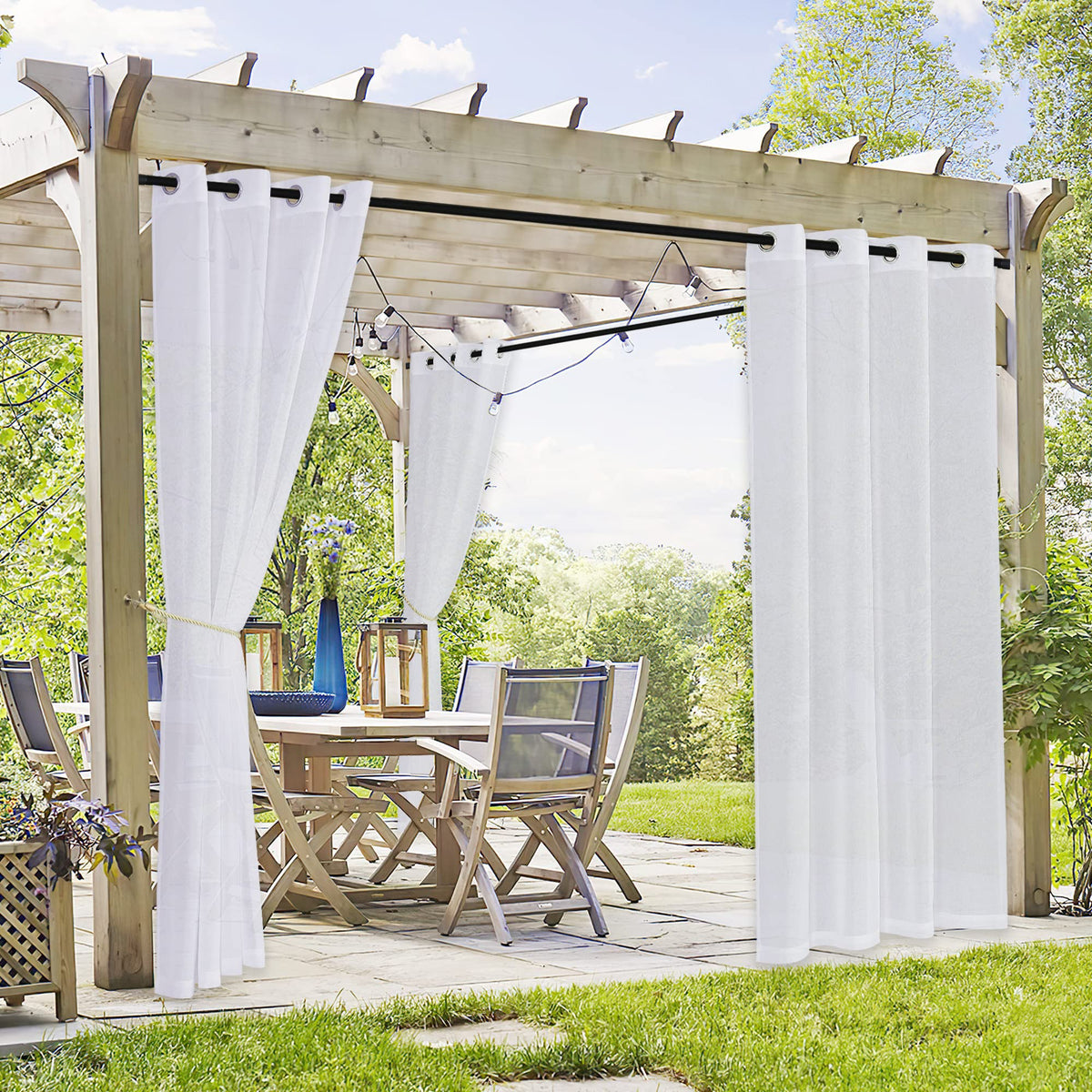 Waterproof Semi-Sheer Outdoor Curtains L528599