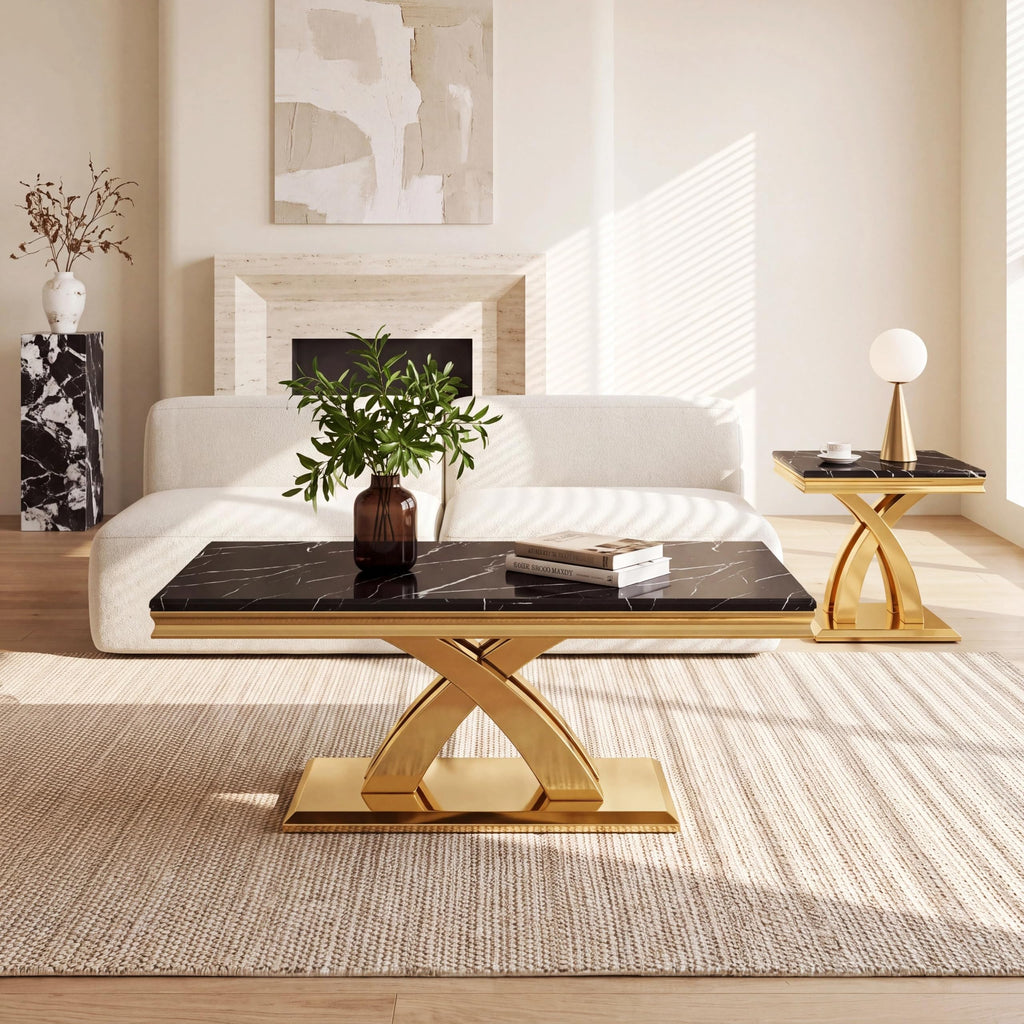 Black and Gold Coffee Table Set of 2 D3329