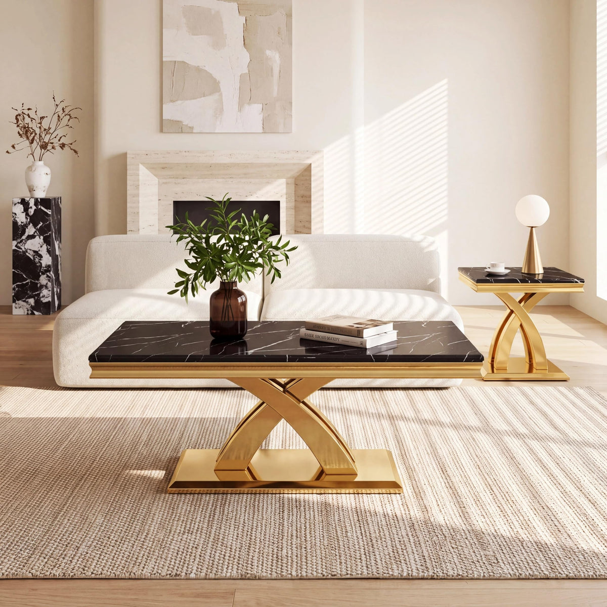 Black and Gold Coffee Table Set of 2 D3329