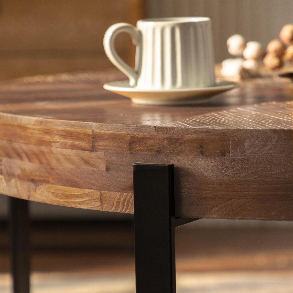 Round Wood Coffee Table with Metal Base A2343