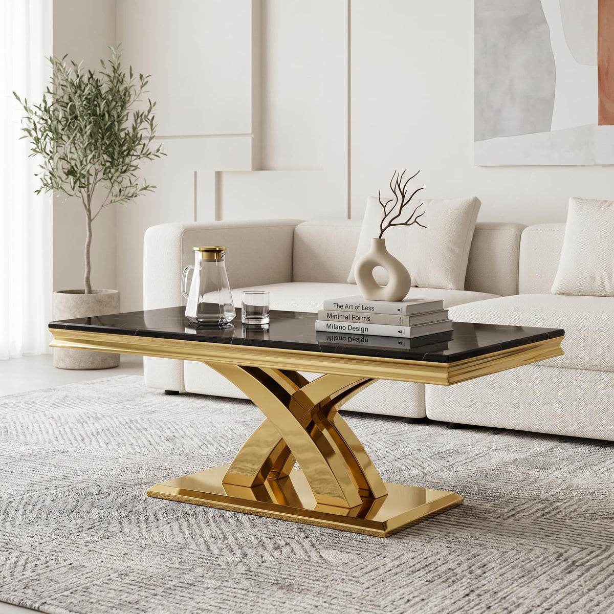 Black and Gold Coffee Table Set of 2 D3329