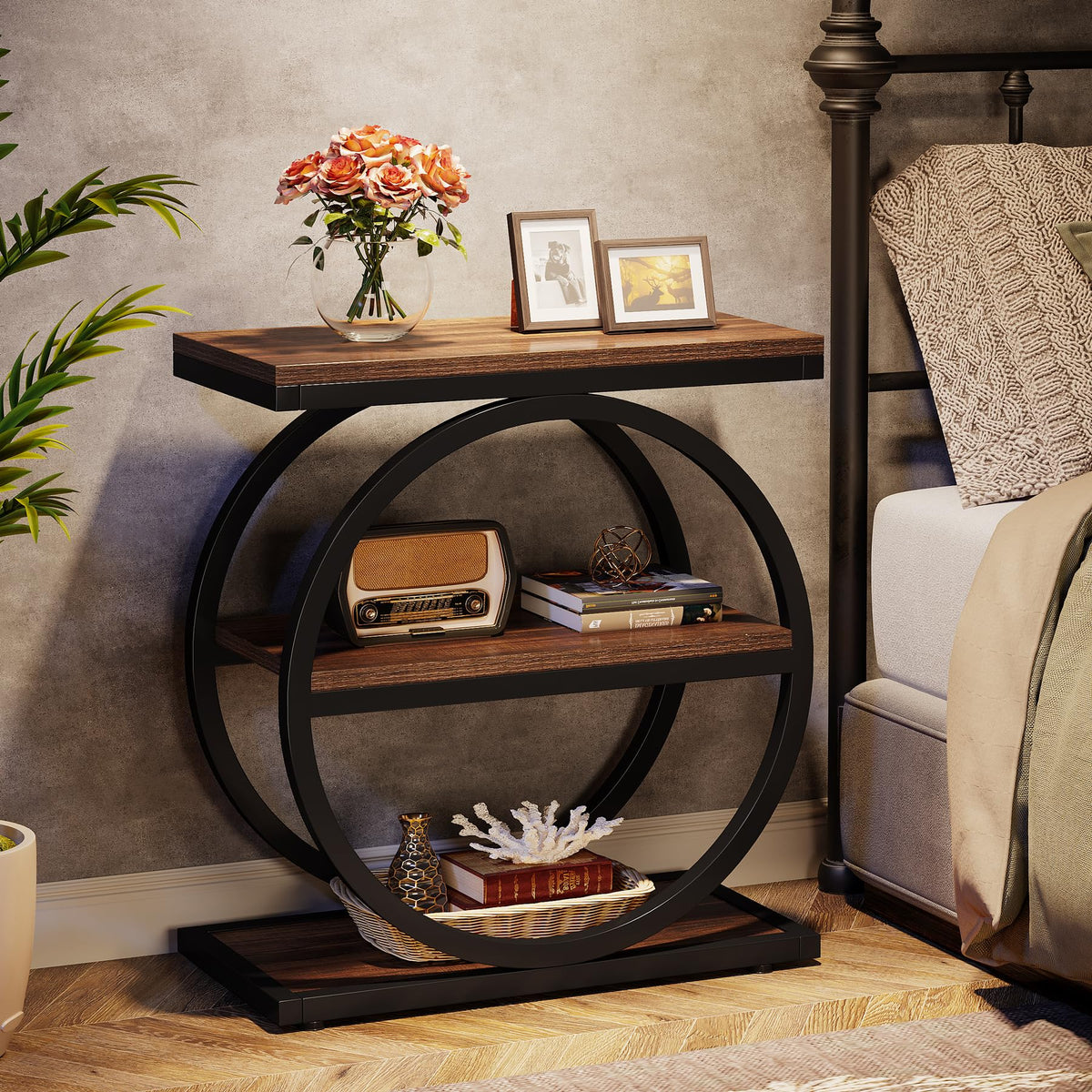 Narrow End Table with 3 Storage Shelves A316