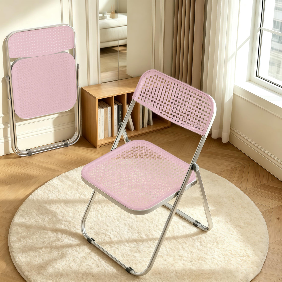 Folding Chairs 300lb Capacity Steel Frame 2-Pack Pink A36936