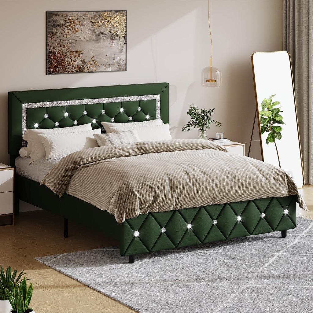 Green Faux Leather Upholstered Bed Frame with Headboard O7586
