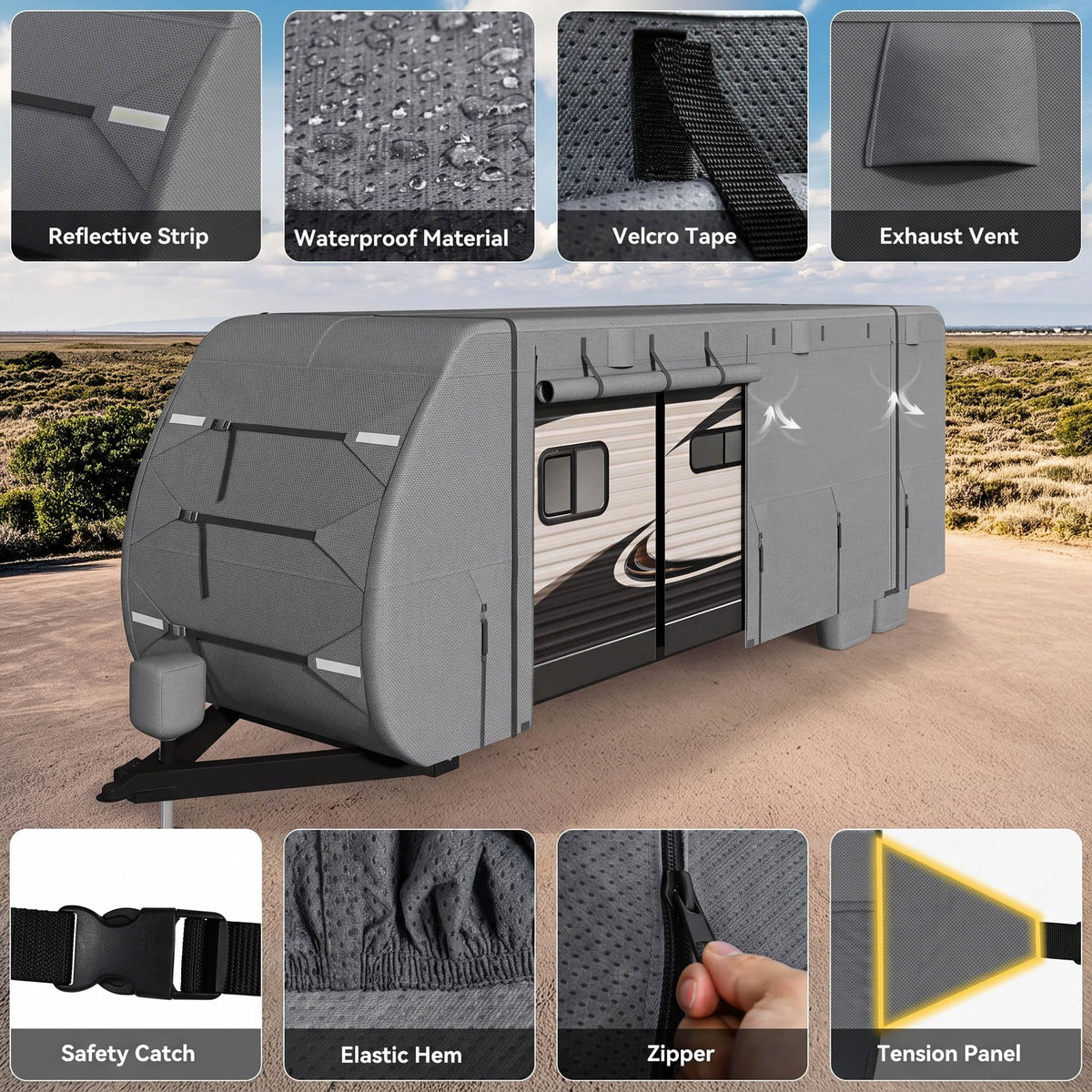 24-27FT Travel Trailer Cover 9-Layers Non-Woven Fabric F3368