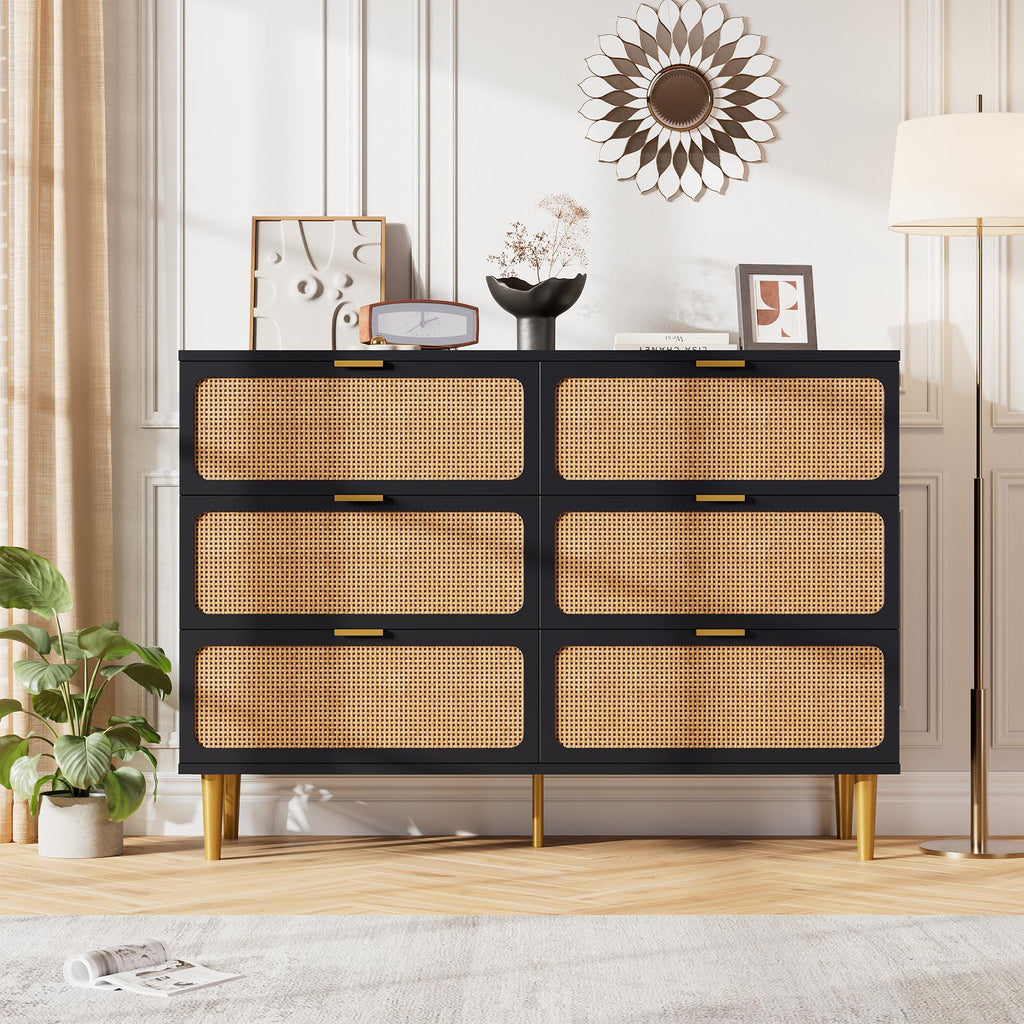Black Rattan 6 Drawer Dresser W696301