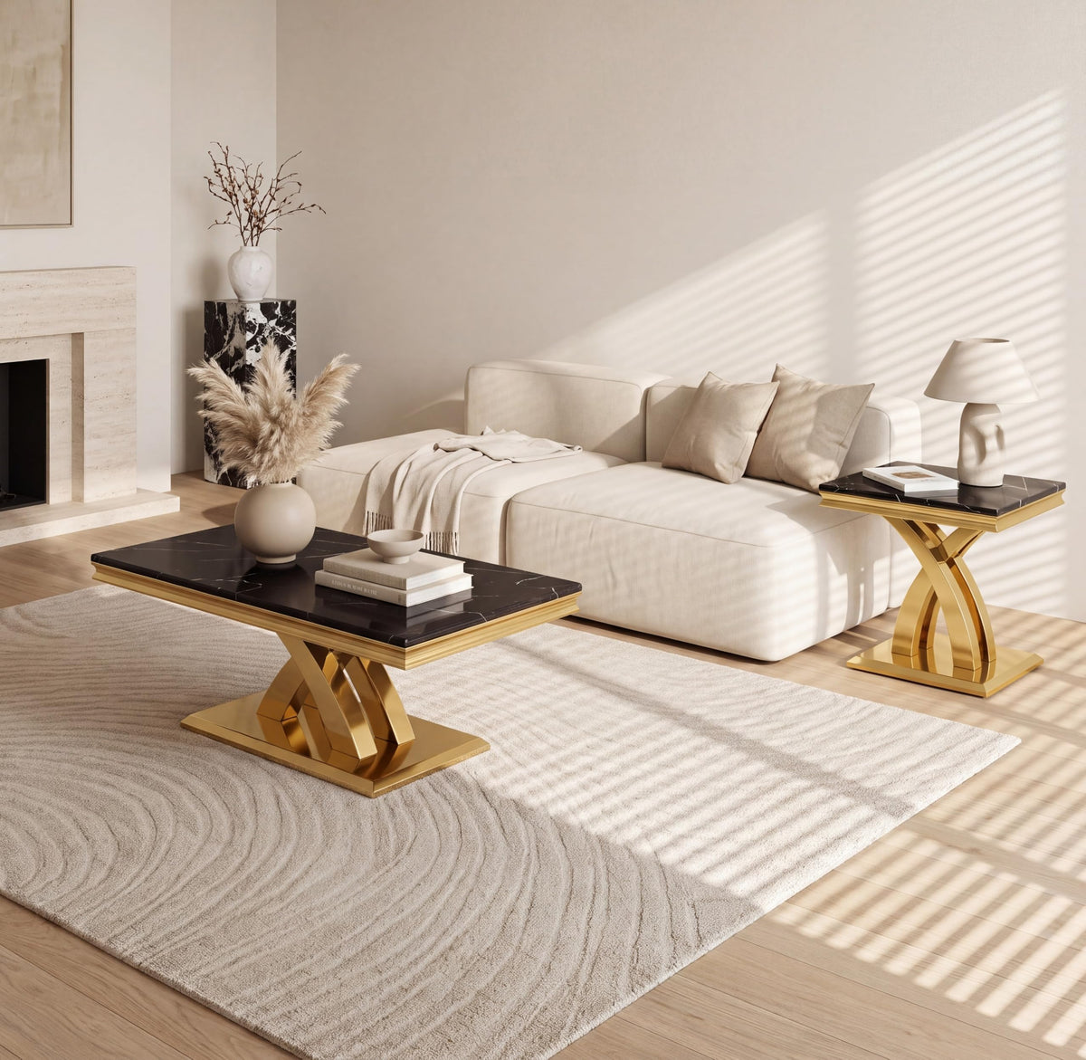 Black and Gold Coffee Table Set of 2 D3329