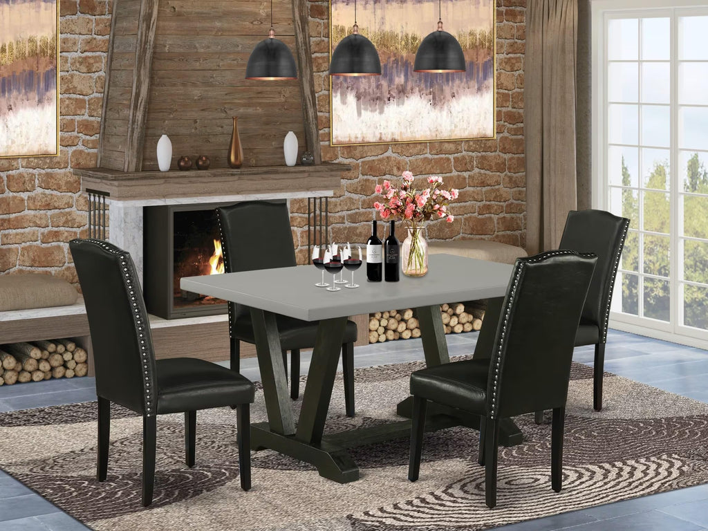 5 Piece Dinette Set with Rectangle Dining Table and 4 Black Faux Leather Chairs K101162