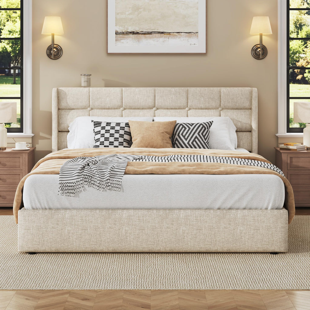 Queen Size Linen Upholstered Lift Up Storage Bed Frame O56993