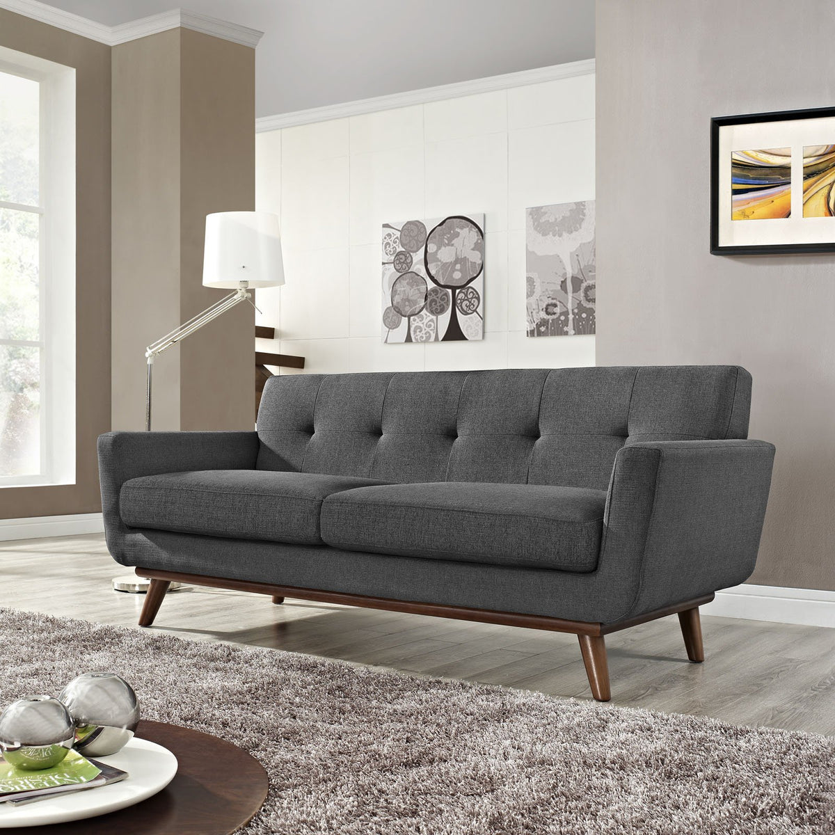 Gray Upholstered Fabric Loveseat N2905