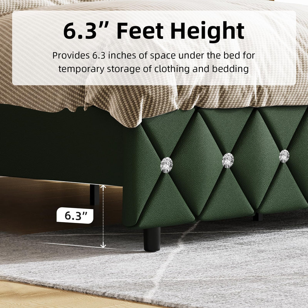 Green Faux Leather Upholstered Bed Frame with Headboard O7586