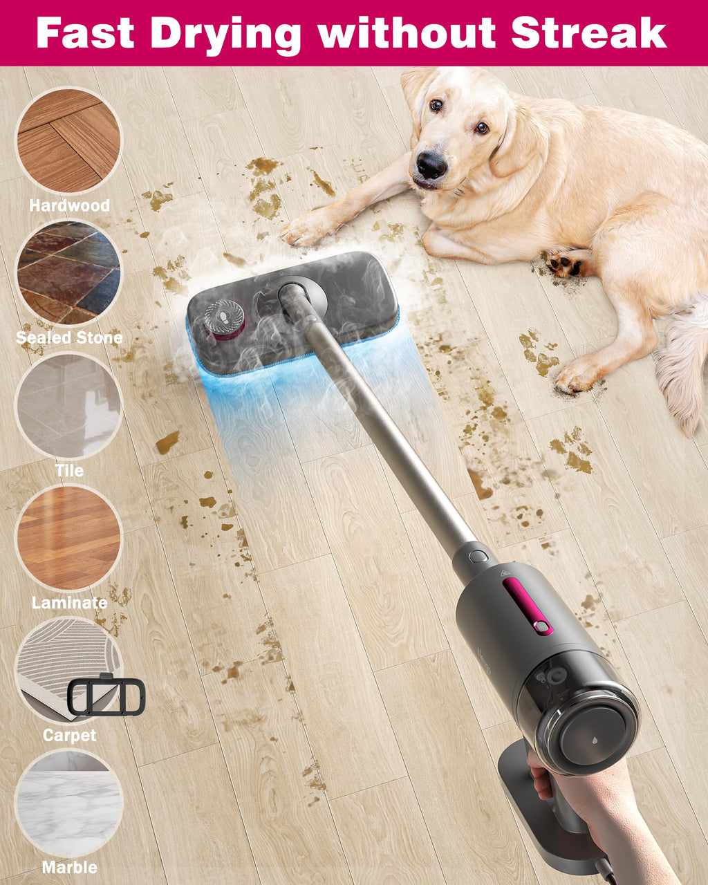 7in1 Handheld Steam Mop 1500W 23ft Cord D850678