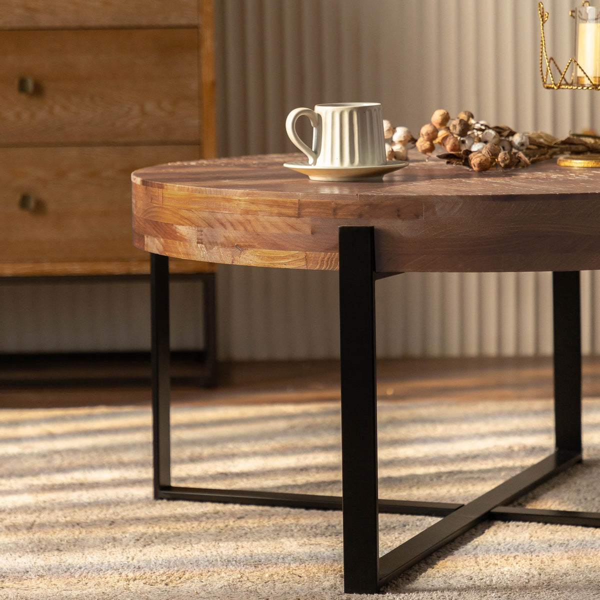 Round Wood Coffee Table with Metal Base A2343