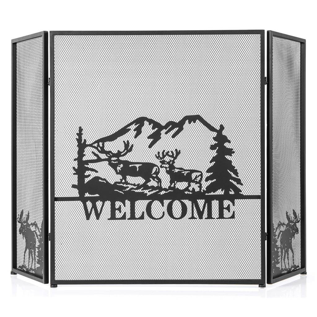 Foldable Fireplace Screen with Moose Pattern F2947