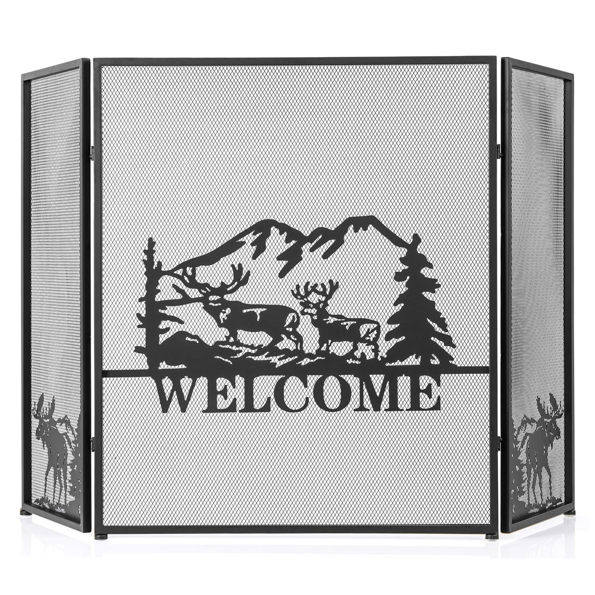 Foldable Fireplace Screen with Moose Pattern F2947
