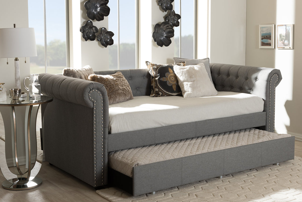 Light Beige Fabric Trundle Daybed W367