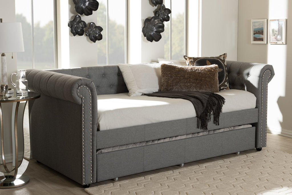 Light Beige Fabric Trundle Daybed W367