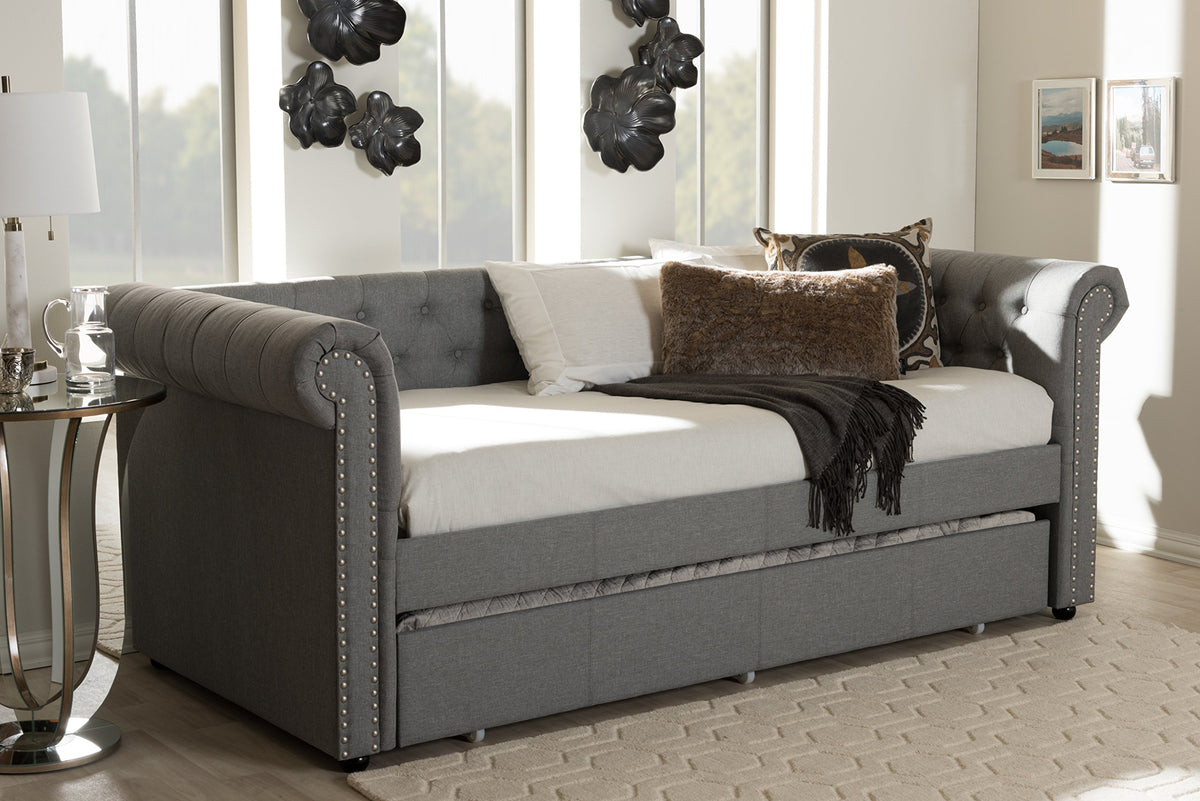 Light Beige Fabric Trundle Daybed W367