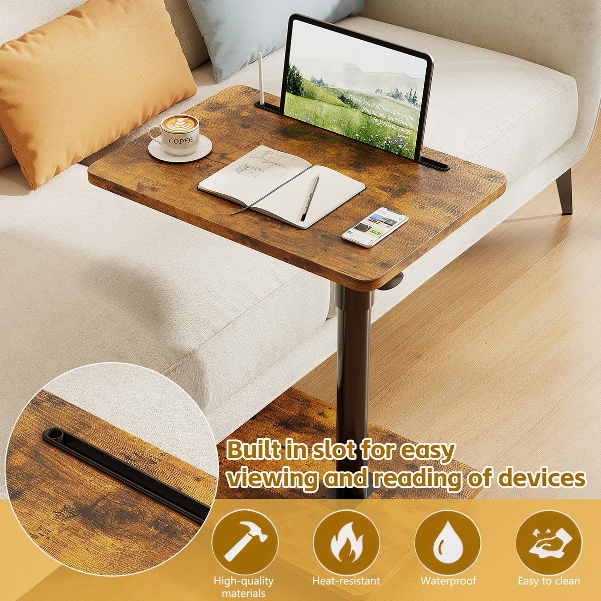Height Adjustable Swivel C Shaped Side Table Set of 2 V38671