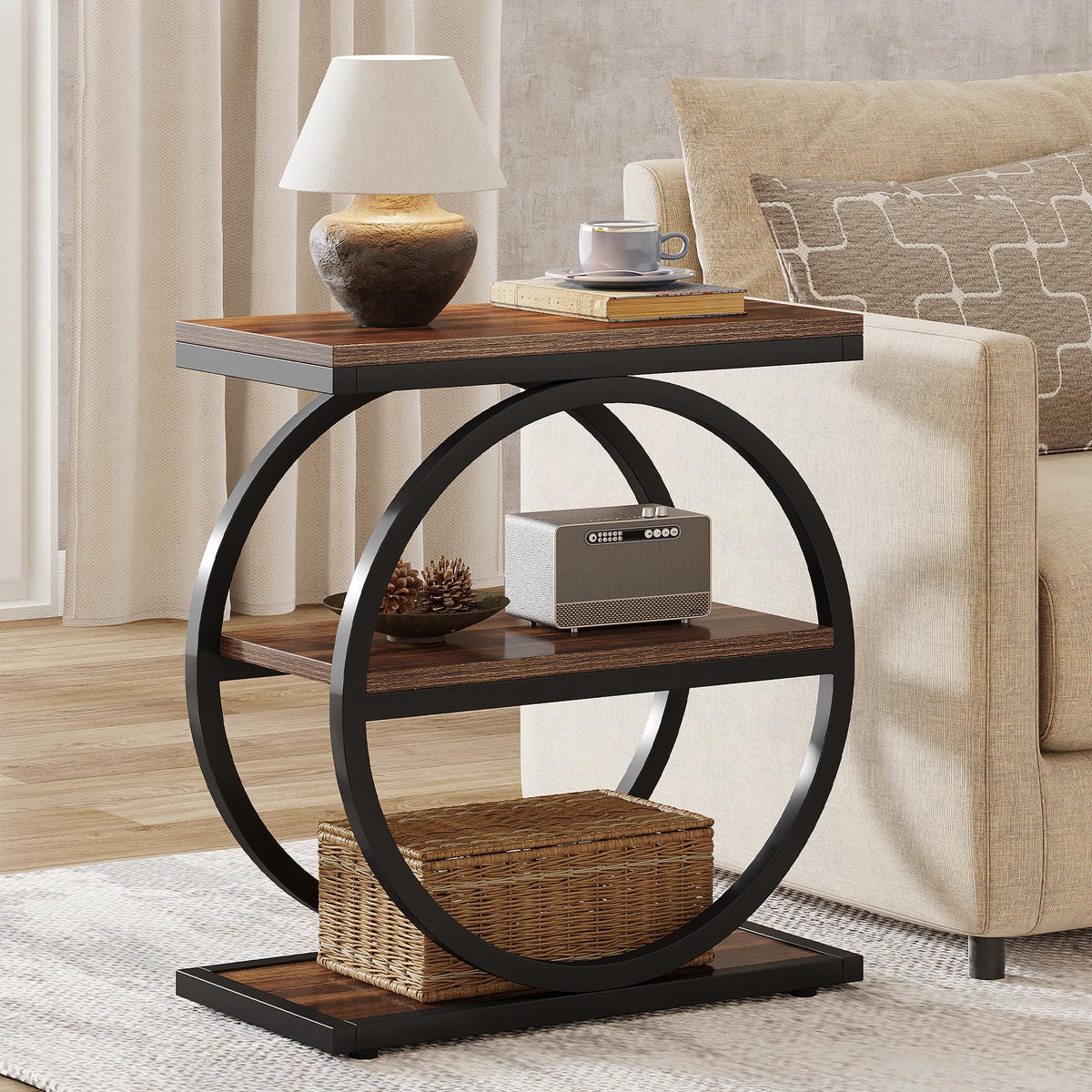 Narrow End Table with 3 Storage Shelves A316