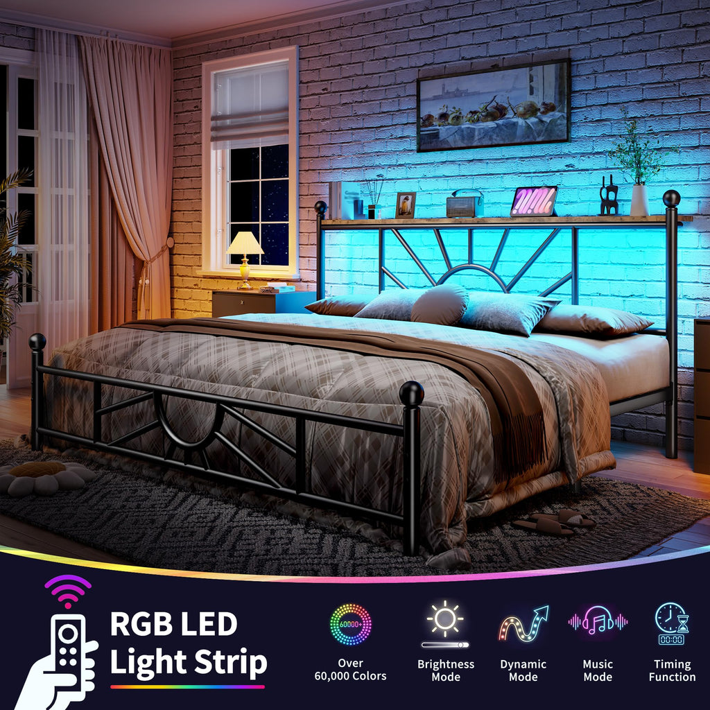 King Size Metal Platform Bed Frame with LED Lights I25816