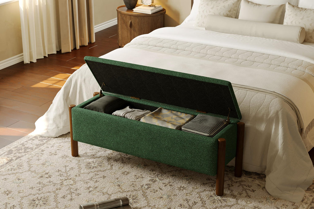 Green Fabric Upholstered Storage Bench P253714