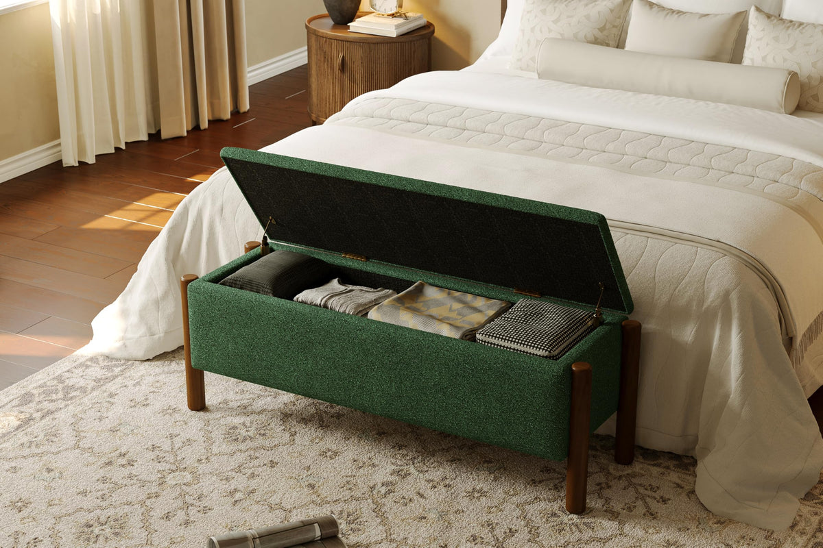 Green Fabric Upholstered Storage Bench P253714