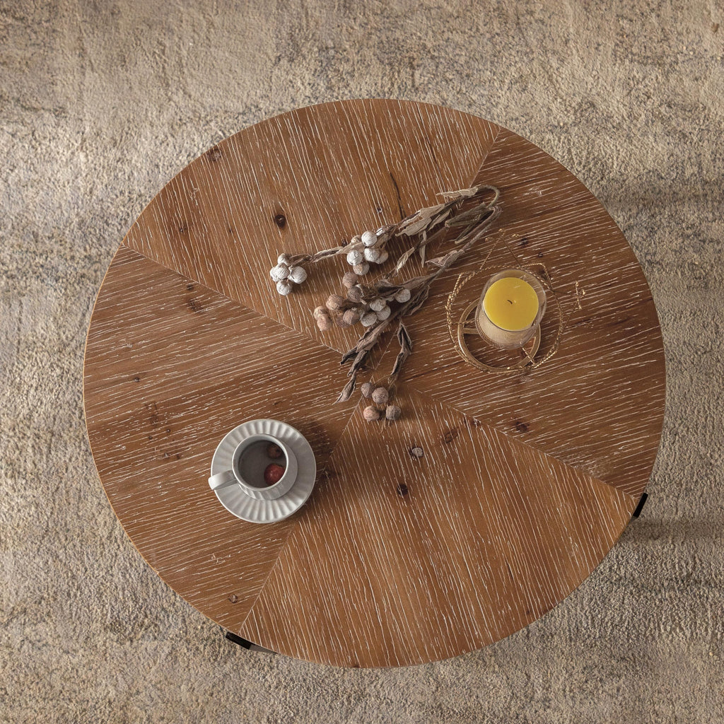 Round Wood Coffee Table with Metal Base A2343