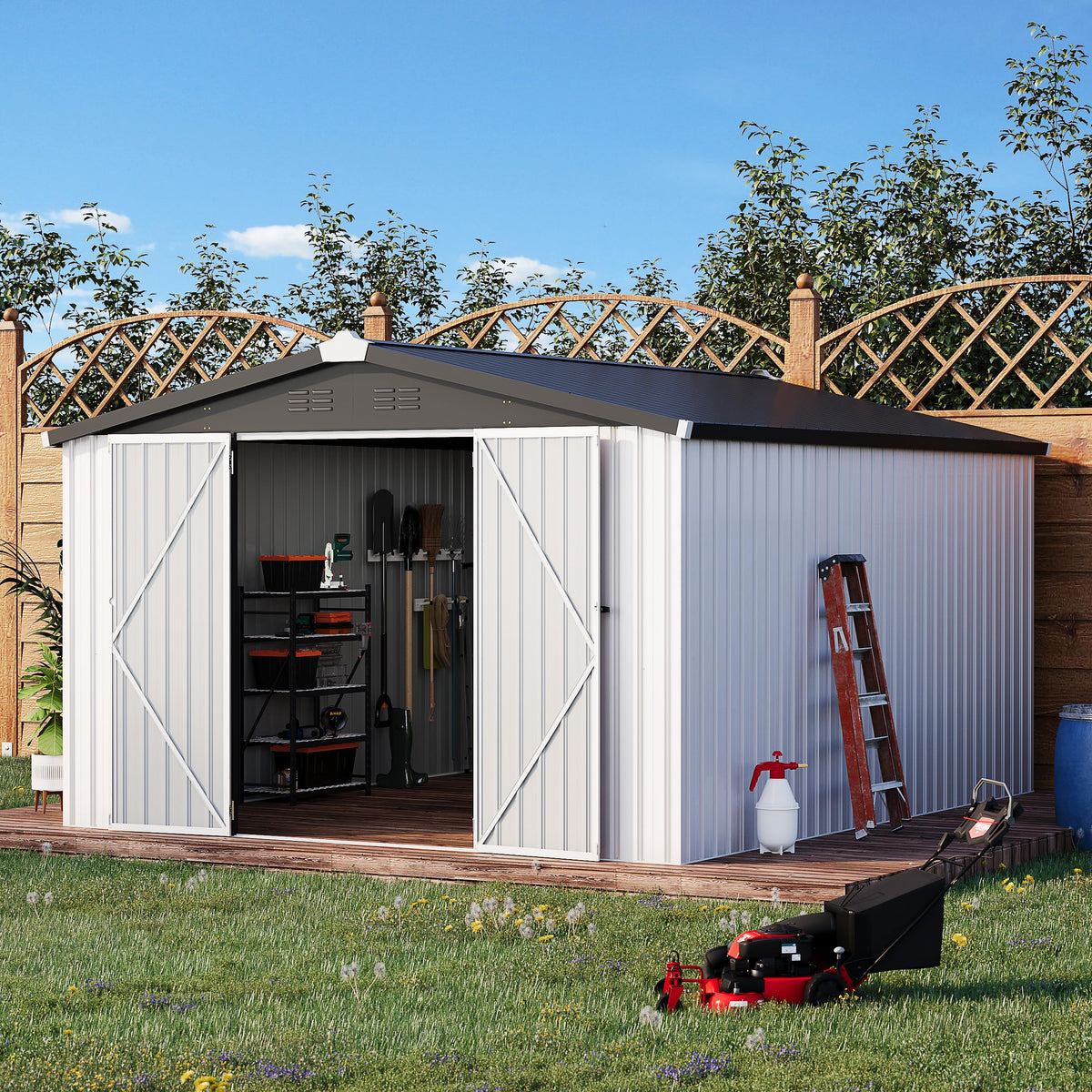 10x14 White Metal Outdoor Storage Shed A75227